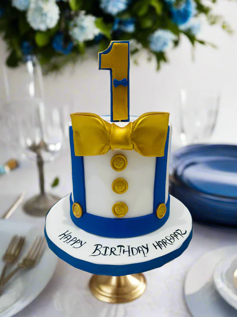 Harbaaz Blue Fondant Birthday Cake - Image 6