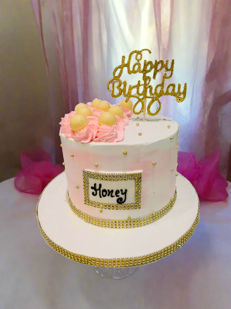 Honey Pink & Gold Birthday Cake - Image 2