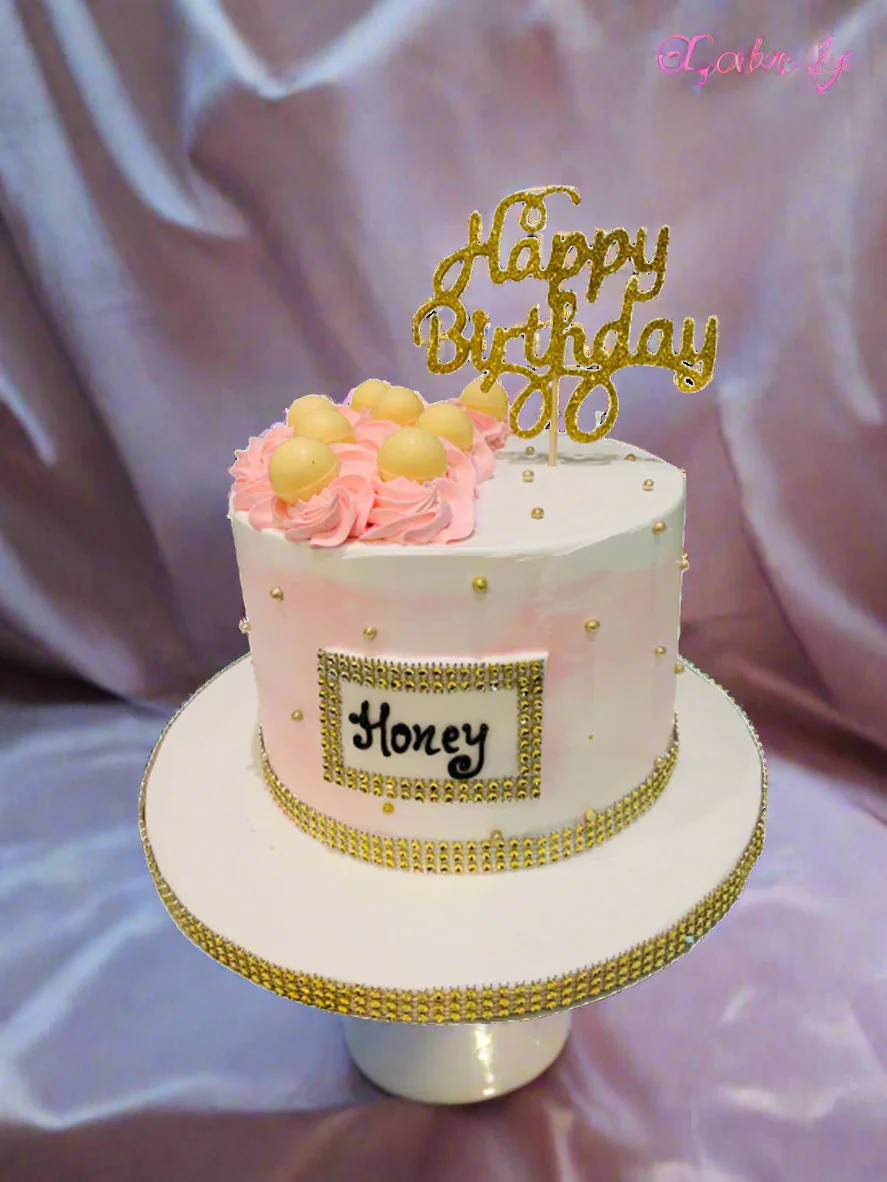 Honey Pink & Gold Birthday Cake - Image 3