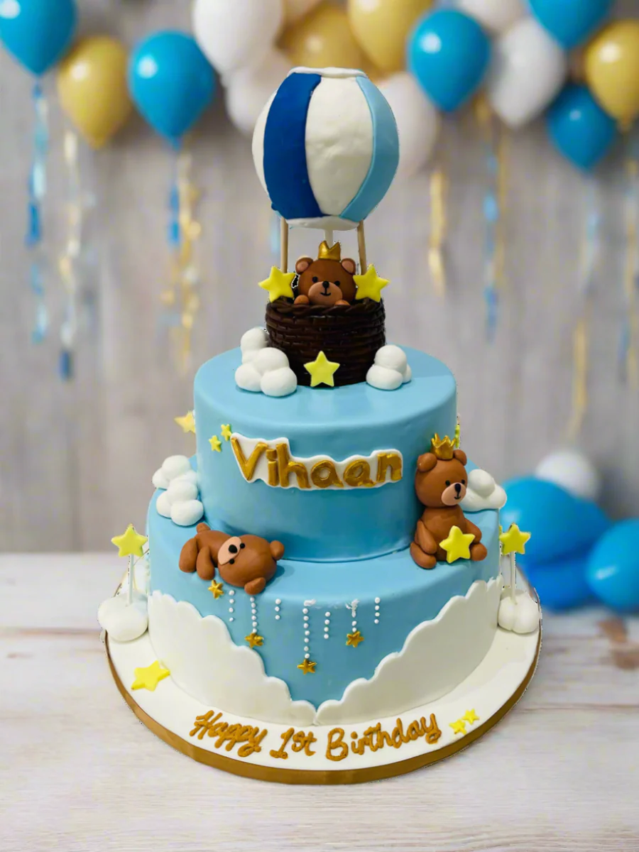 Hot Air Balloon Tiered Fondant Cake - Image 2