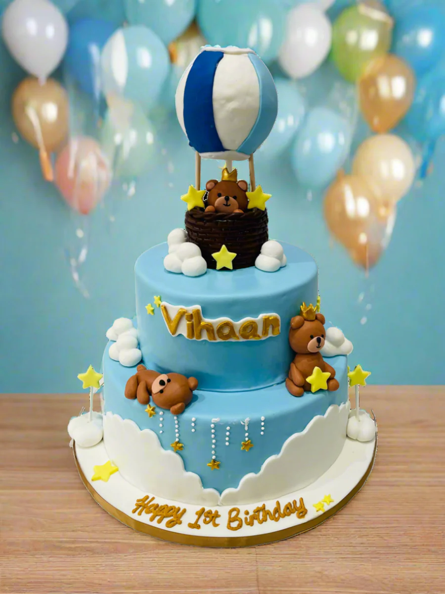 Hot Air Balloon Tiered Fondant Cake - Image 3