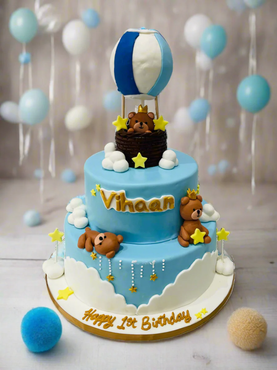 Hot Air Balloon Tiered Fondant Cake - Image 4