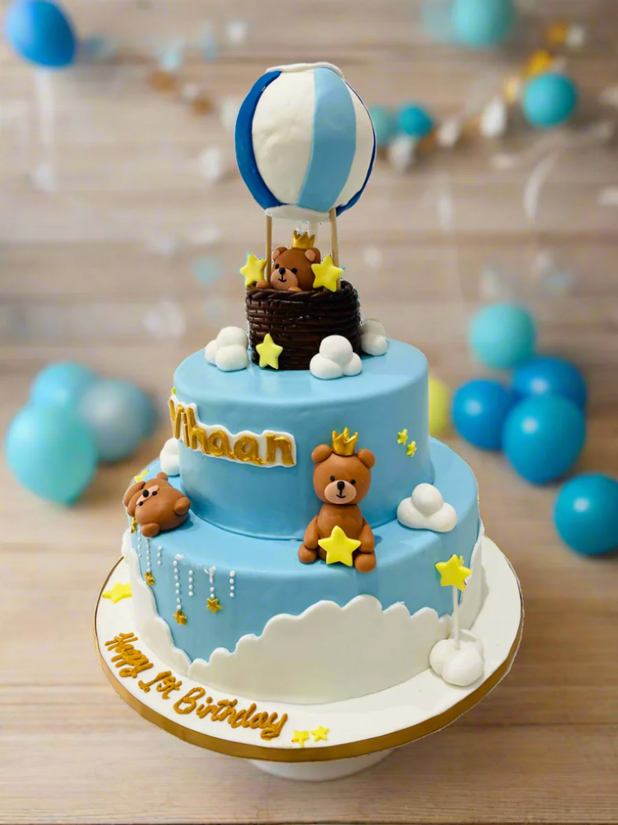 Hot Air Balloon Tiered Fondant Cake - Image 6