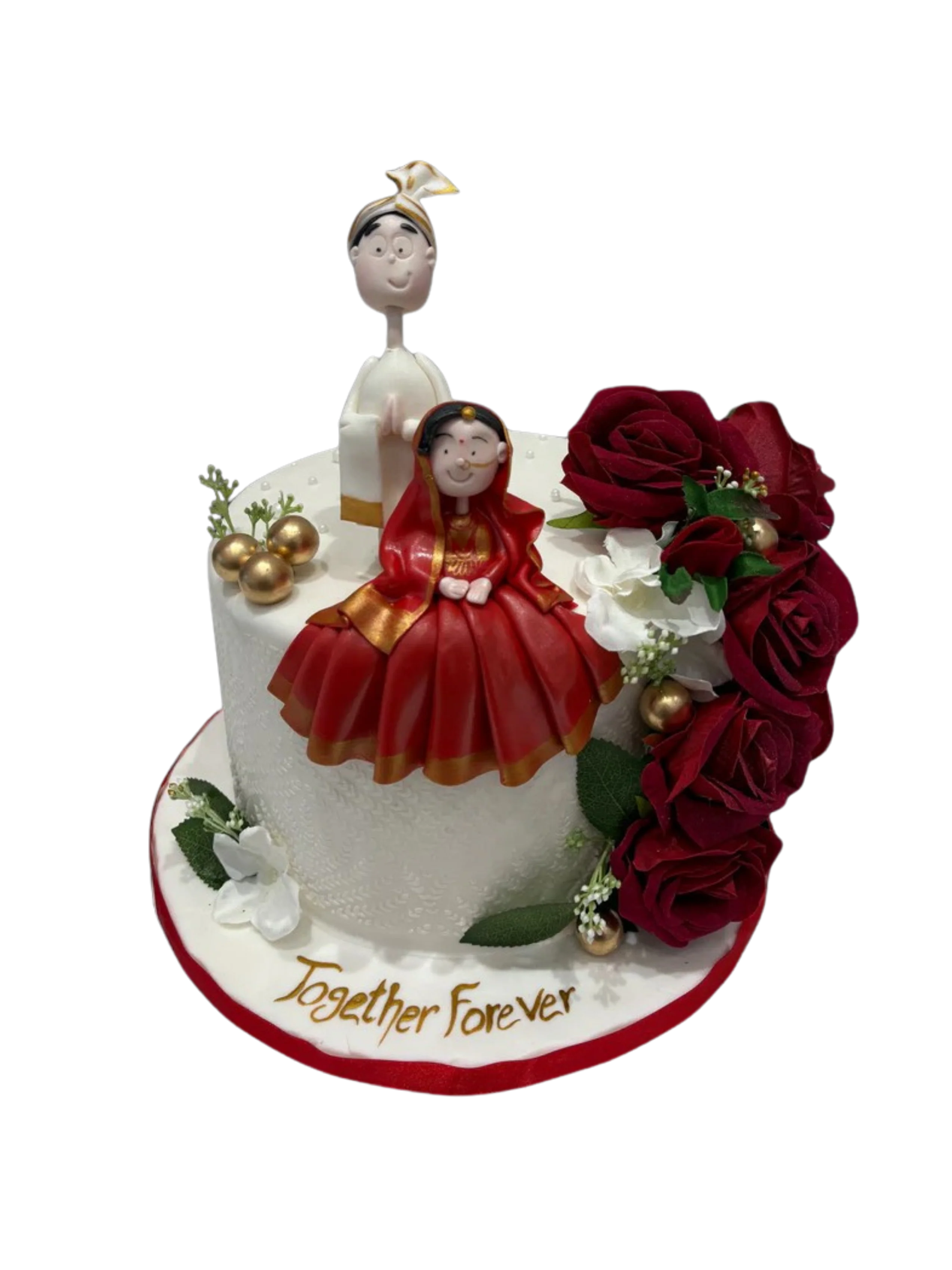 Indian Bride & Groom Floral Fondant Cake