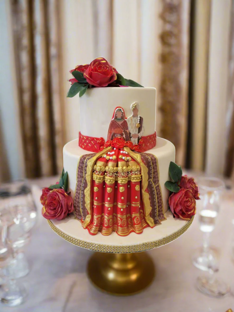 Indian Couple Fondant Wedding Cake - Image 3