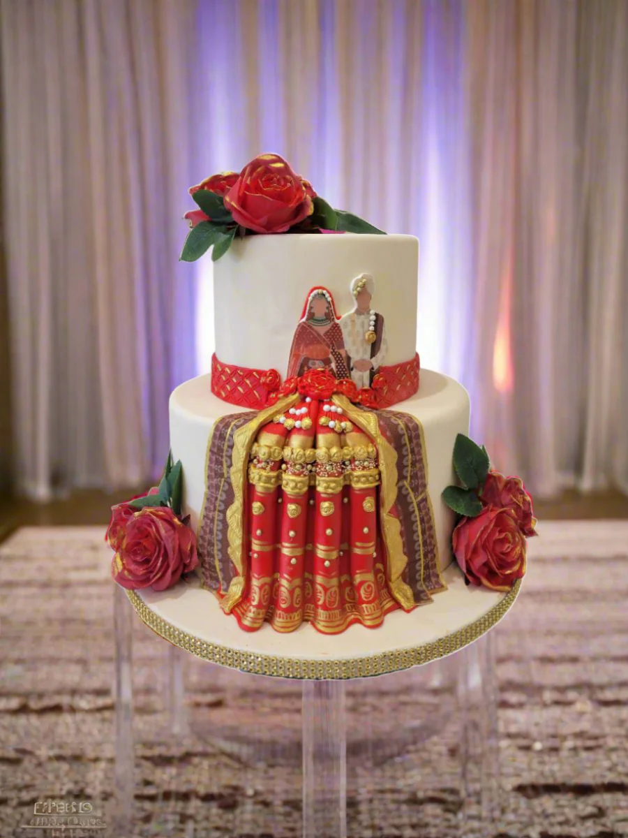 Indian Couple Fondant Wedding Cake - Image 4