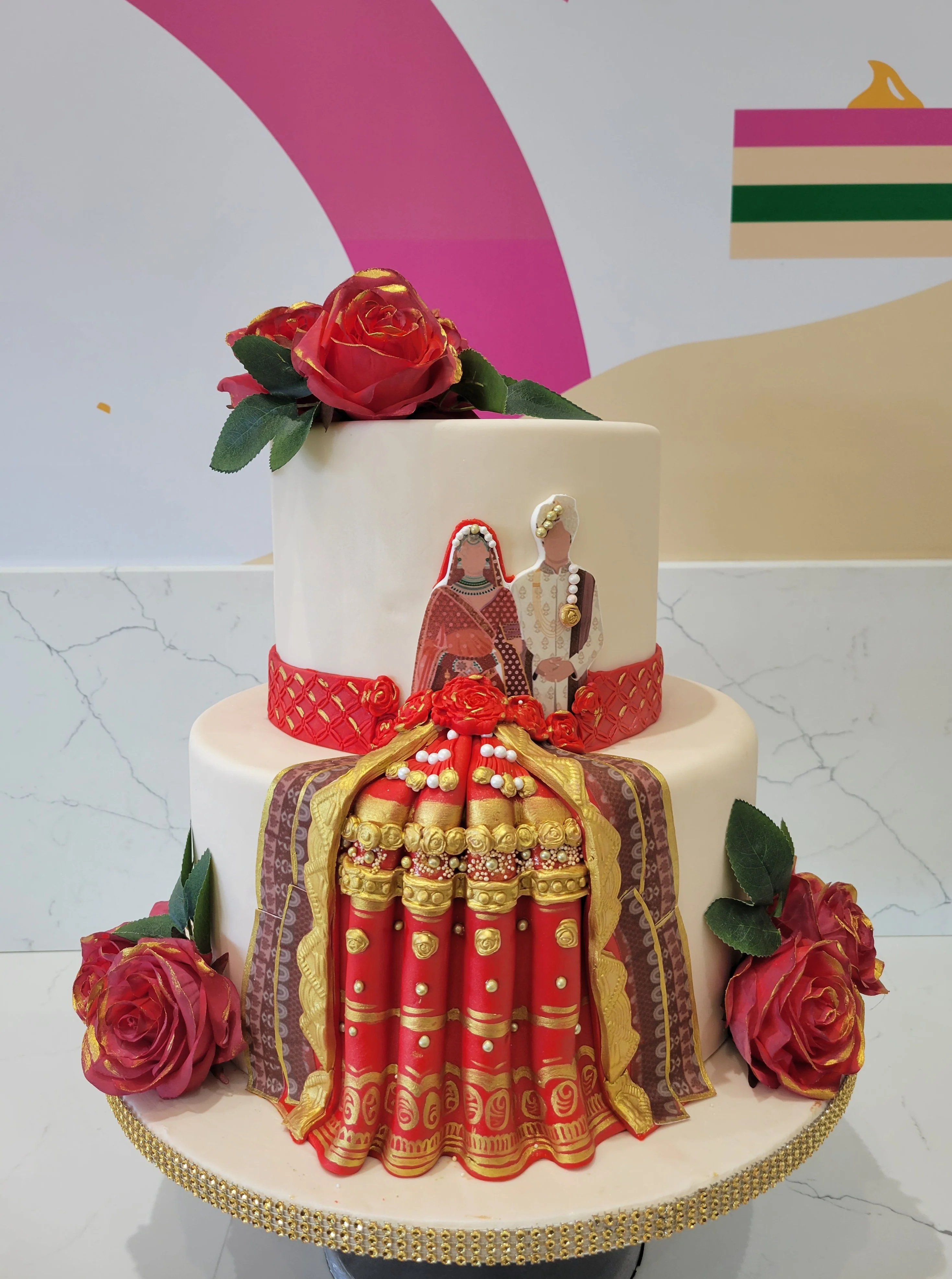 Indian Couple Fondant Wedding Cake - Image 6