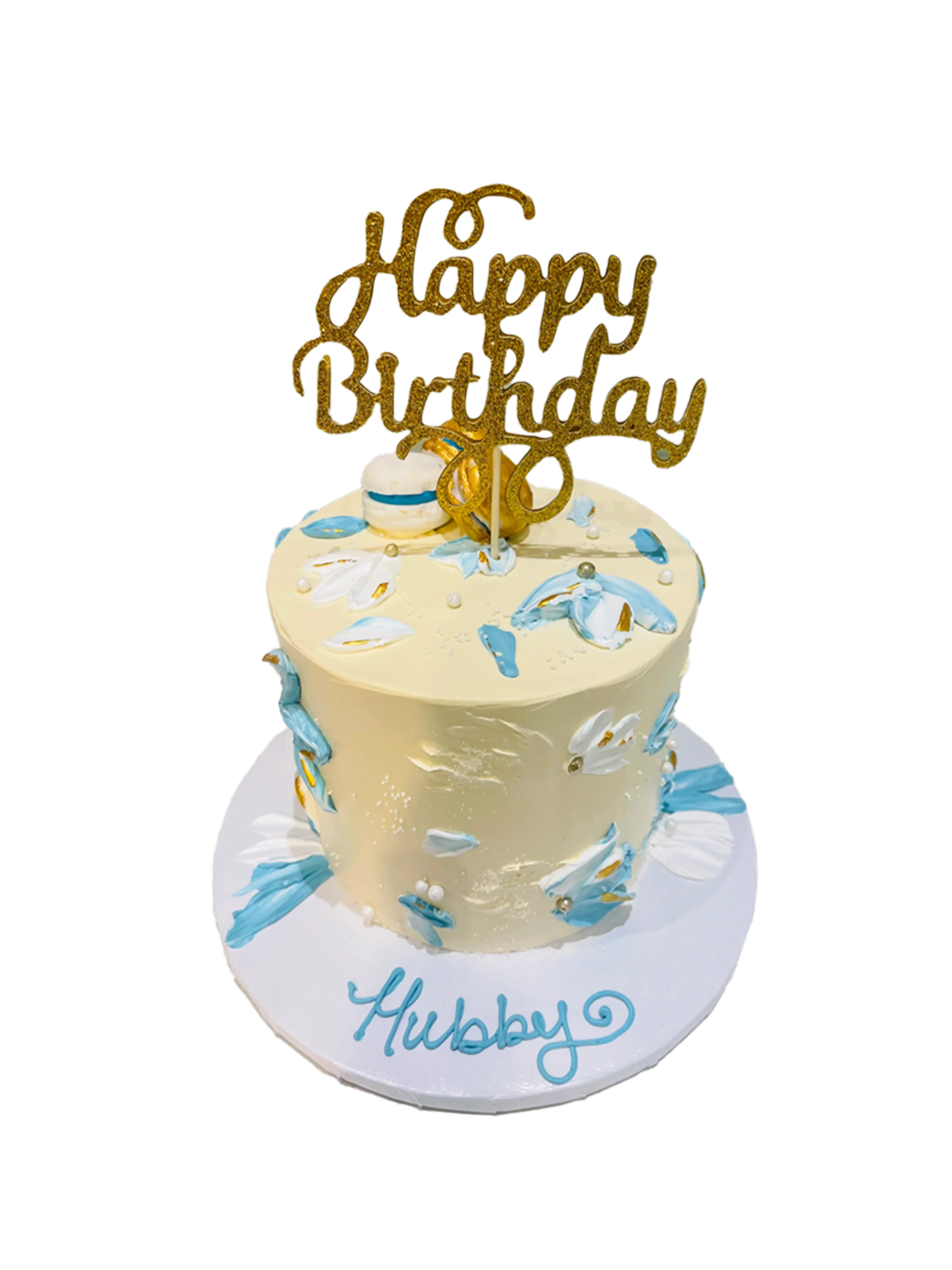 Ivory And Blue Birthday Cake