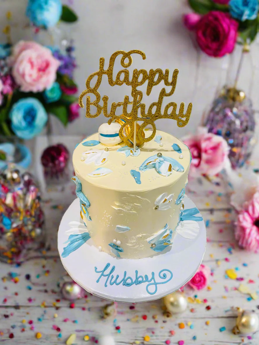Ivory And Blue Birthday Cake - Image 2