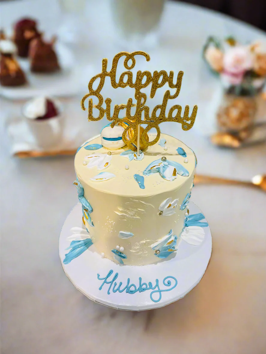Ivory And Blue Birthday Cake - Image 3