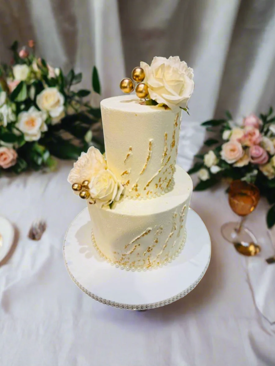 Ivory And Gold Wedding Cake - Image 3