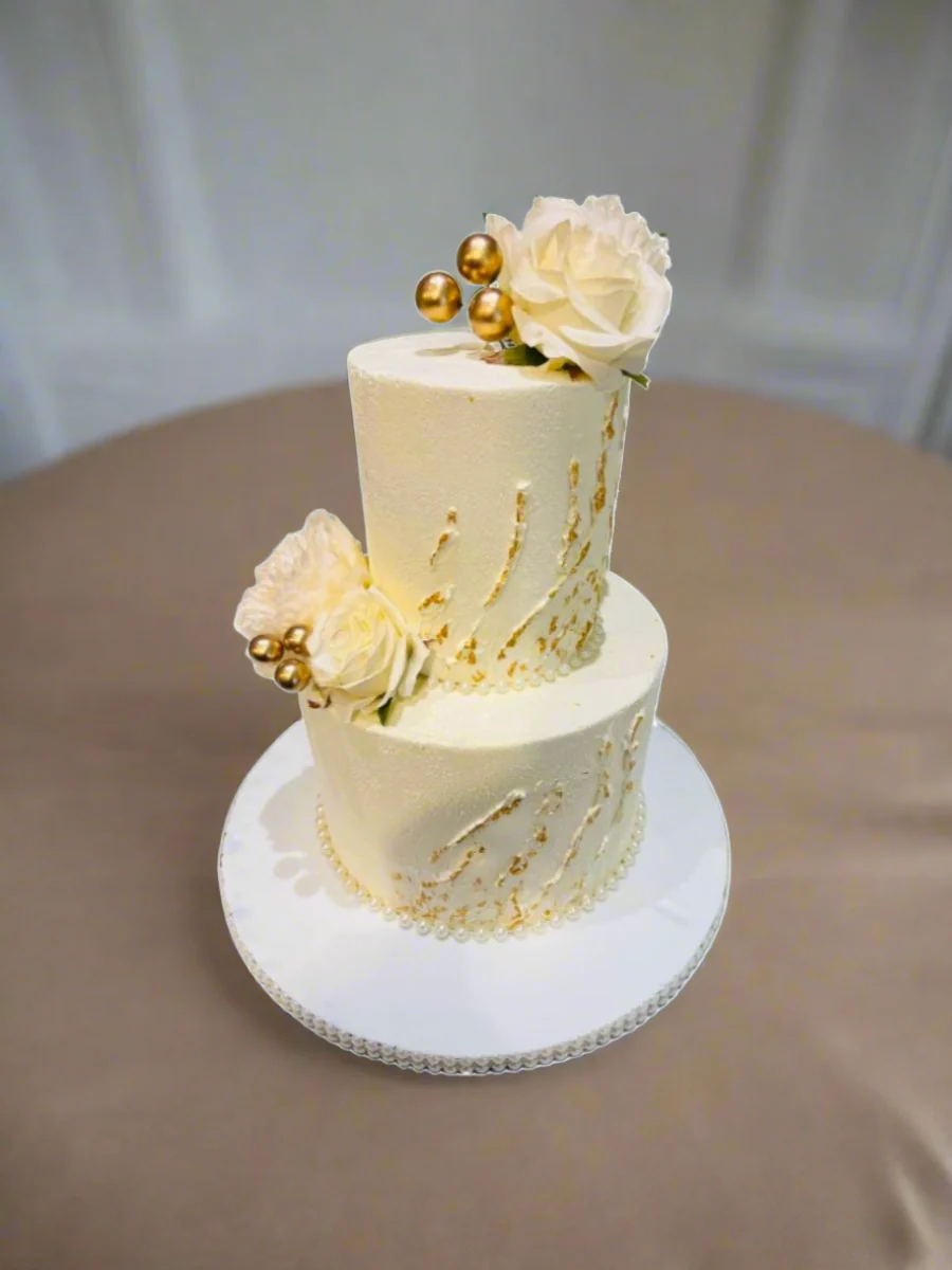 Ivory And Gold Wedding Cake - Image 4