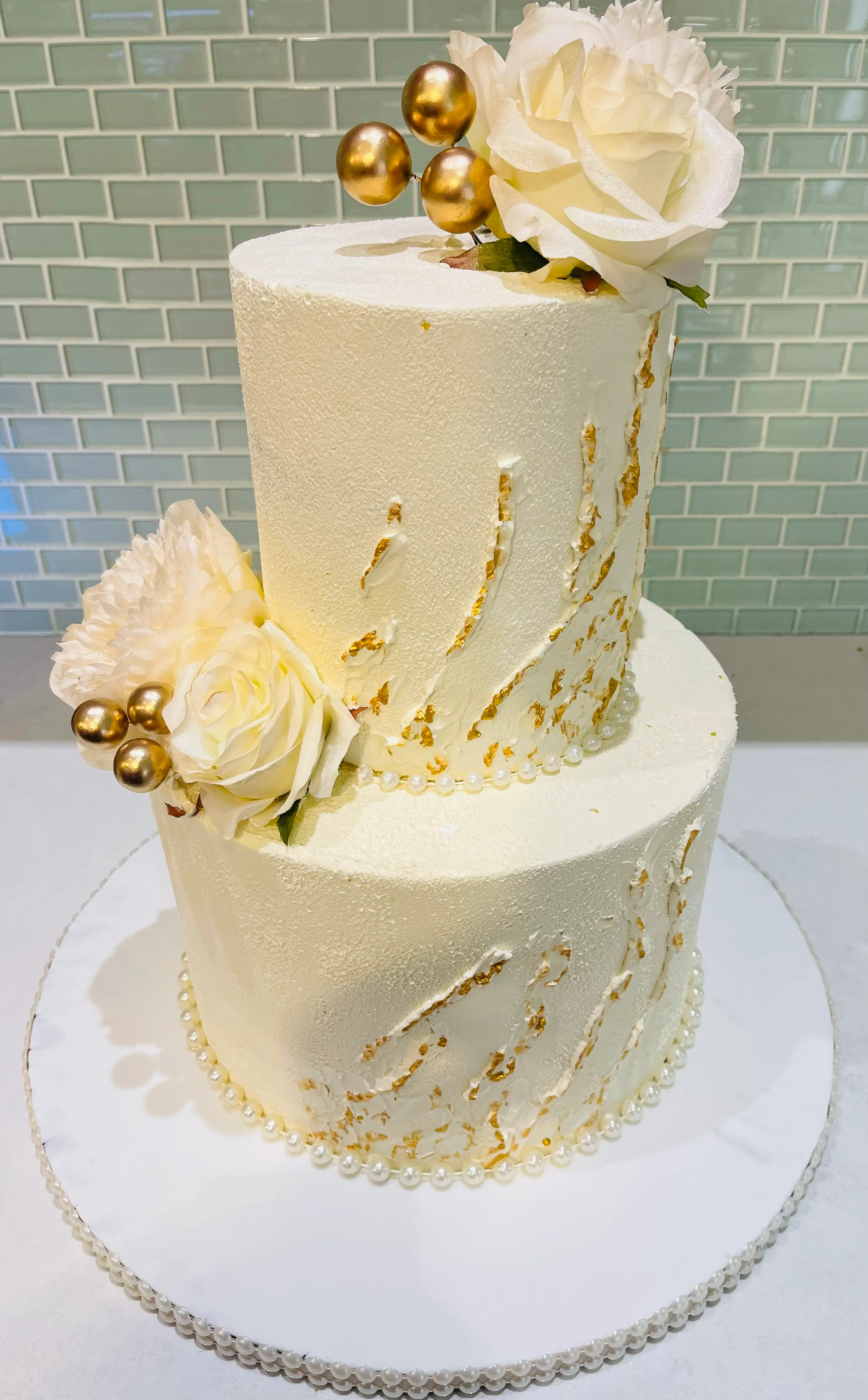Ivory And Gold Wedding Cake - Image 5