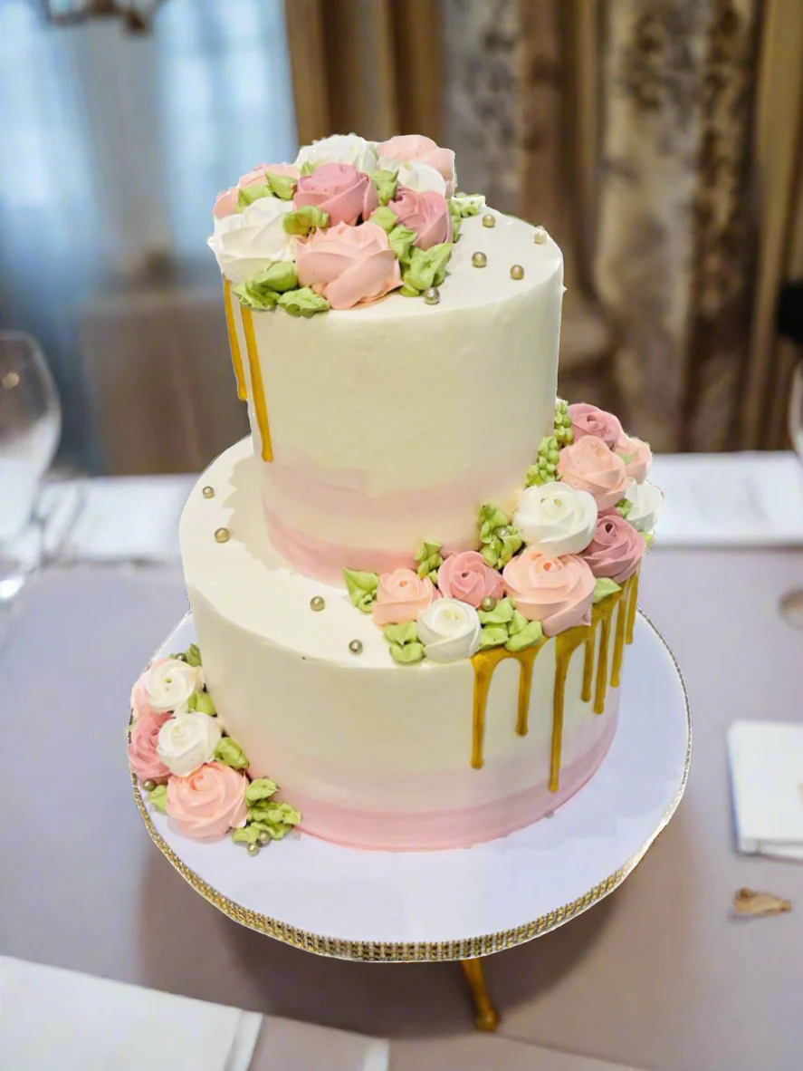 Ivory And Rose Gold Wedding Cake - Image 2