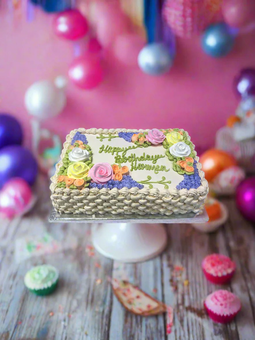 Ivory Basket Floral Cake - Image 3