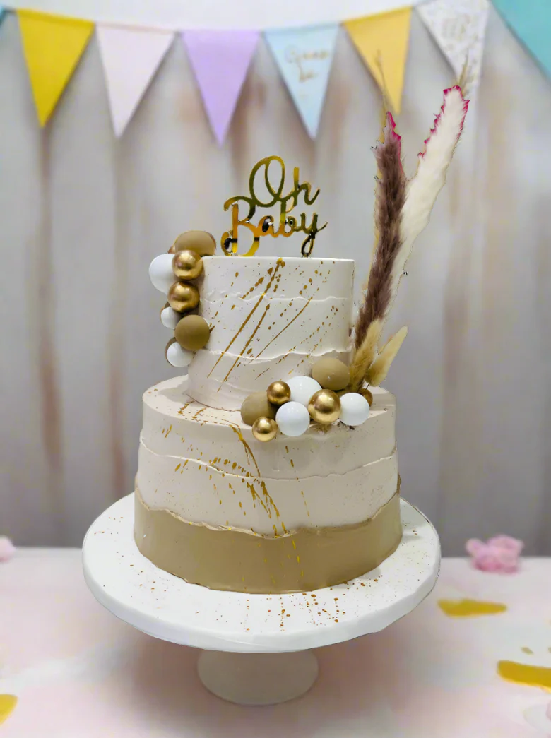 Ivory & Beige Boho Baby Shower Cake - Image 2