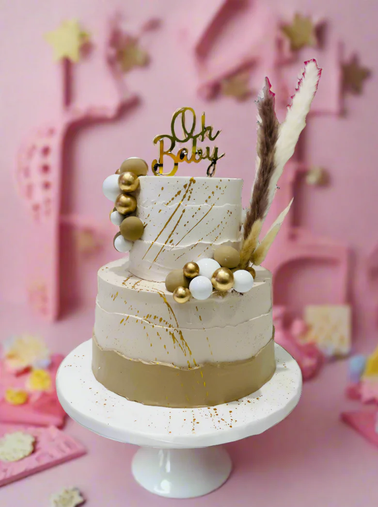 Ivory & Beige Boho Baby Shower Cake - Image 3