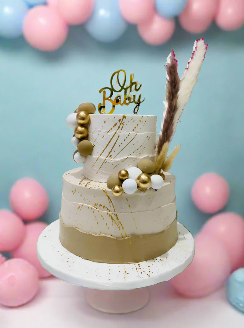 Ivory & Beige Boho Baby Shower Cake - Image 4