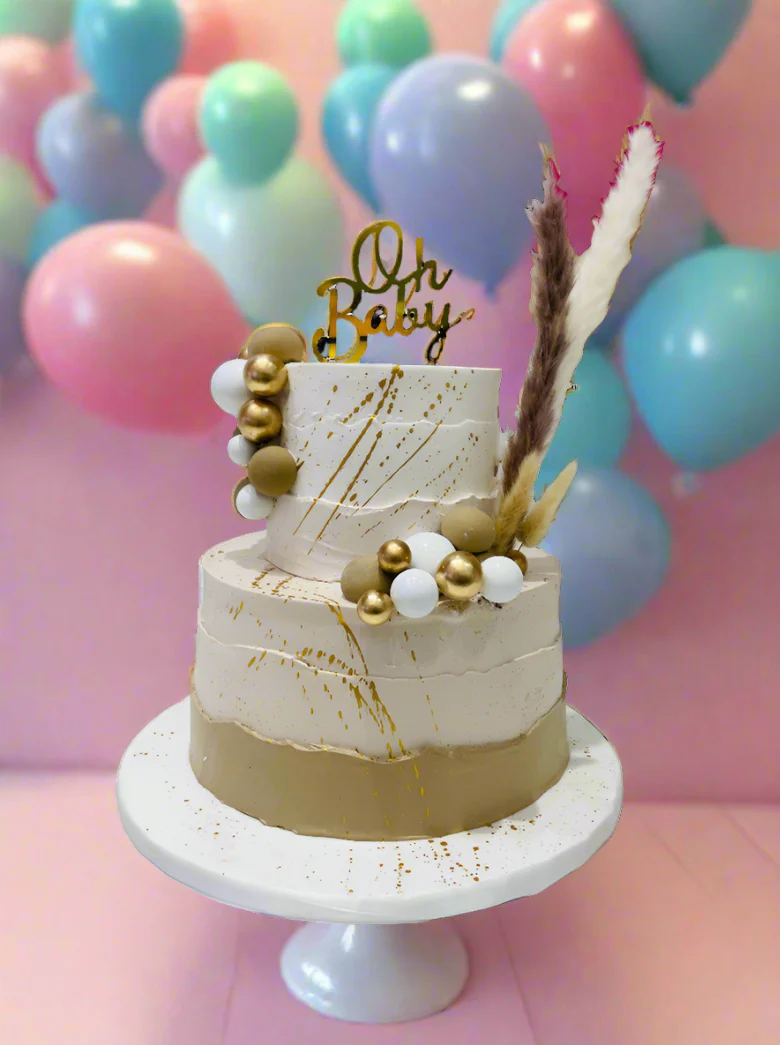 Ivory & Beige Boho Baby Shower Cake - Image 5