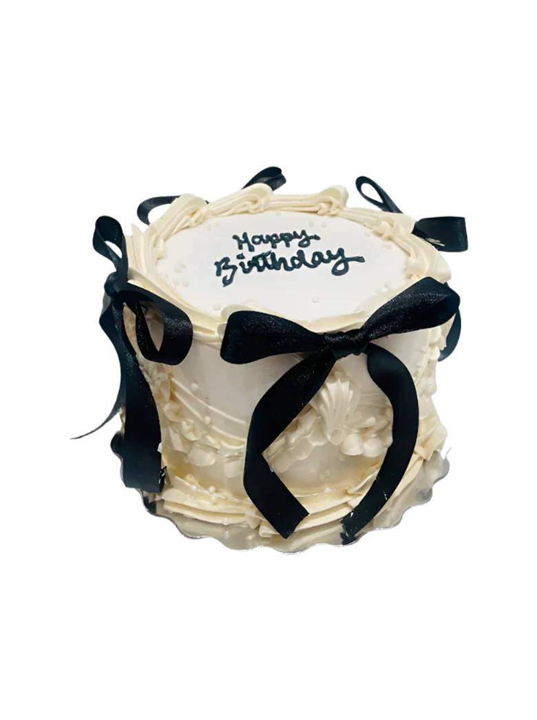 Ivory & Black Bow Birthday Cake