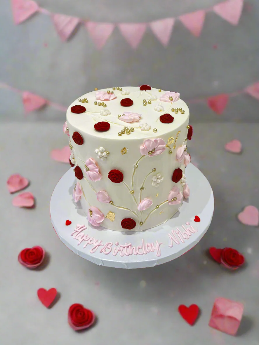 Ivory Floral Birthday Cake - Image 2