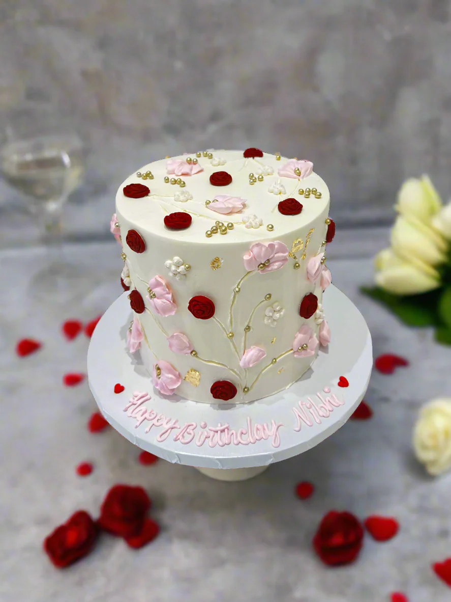 Ivory Floral Birthday Cake - Image 3