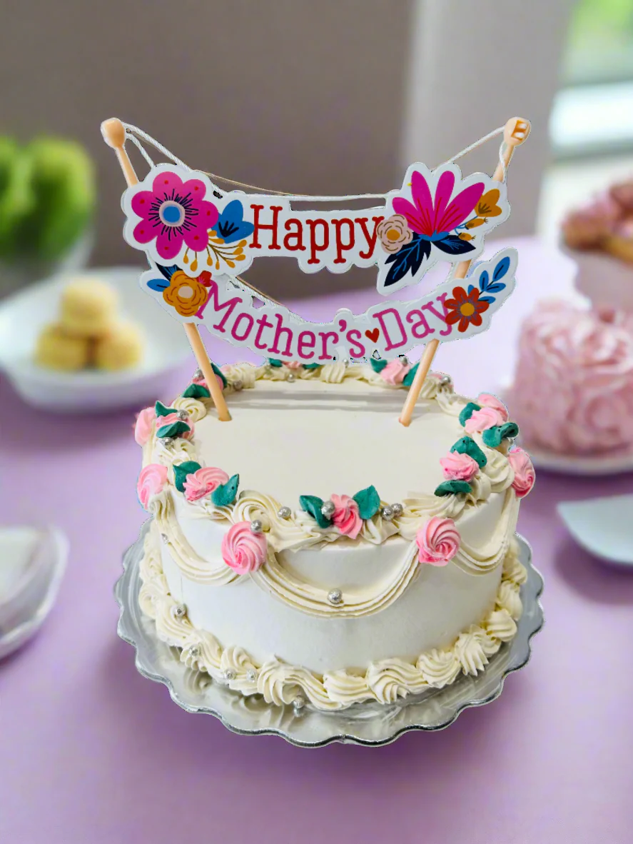 Ivory Floral Mother's Day Cake - Image 3
