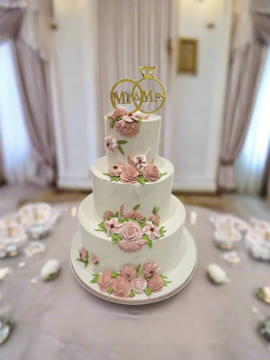 Ivory Floral Wedding Cake - Image 2