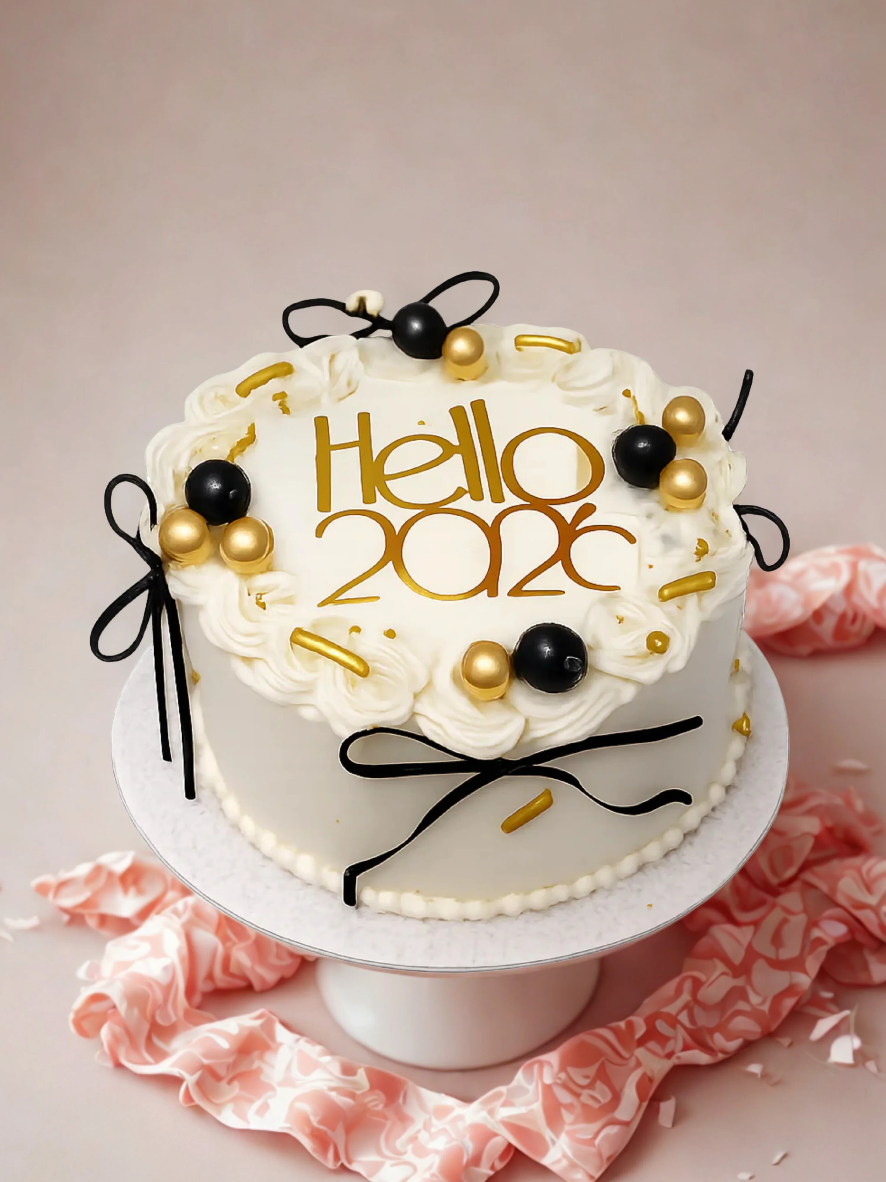 Ivory & Black Bow New Year Cake - Image 4