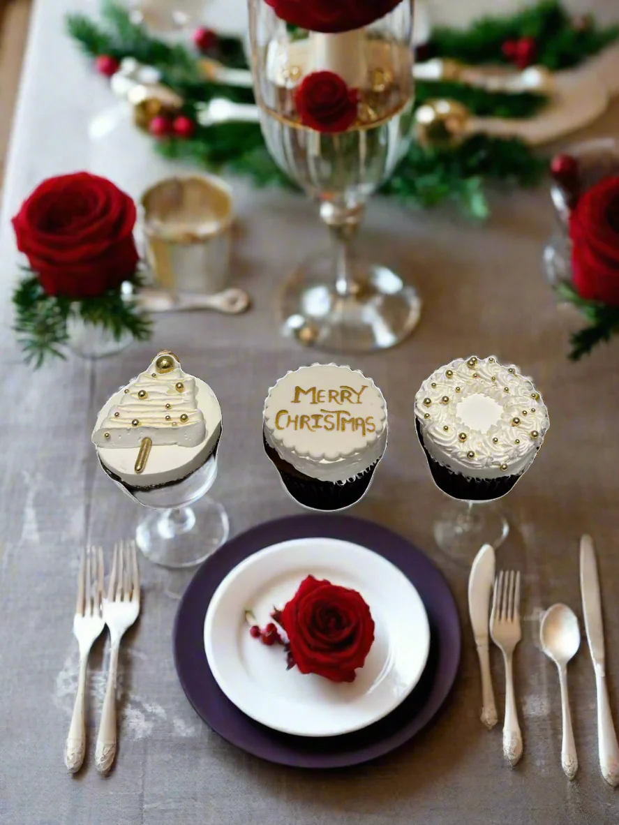 Ivory & Gold Christmas Cupcakes - (Pack of 6) - Image 3
