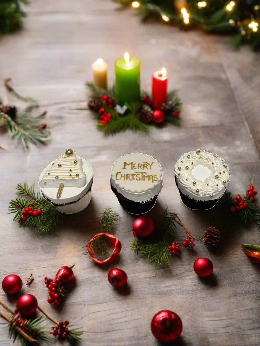 Ivory & Gold Christmas Cupcakes - (Pack of 6) - Image 4