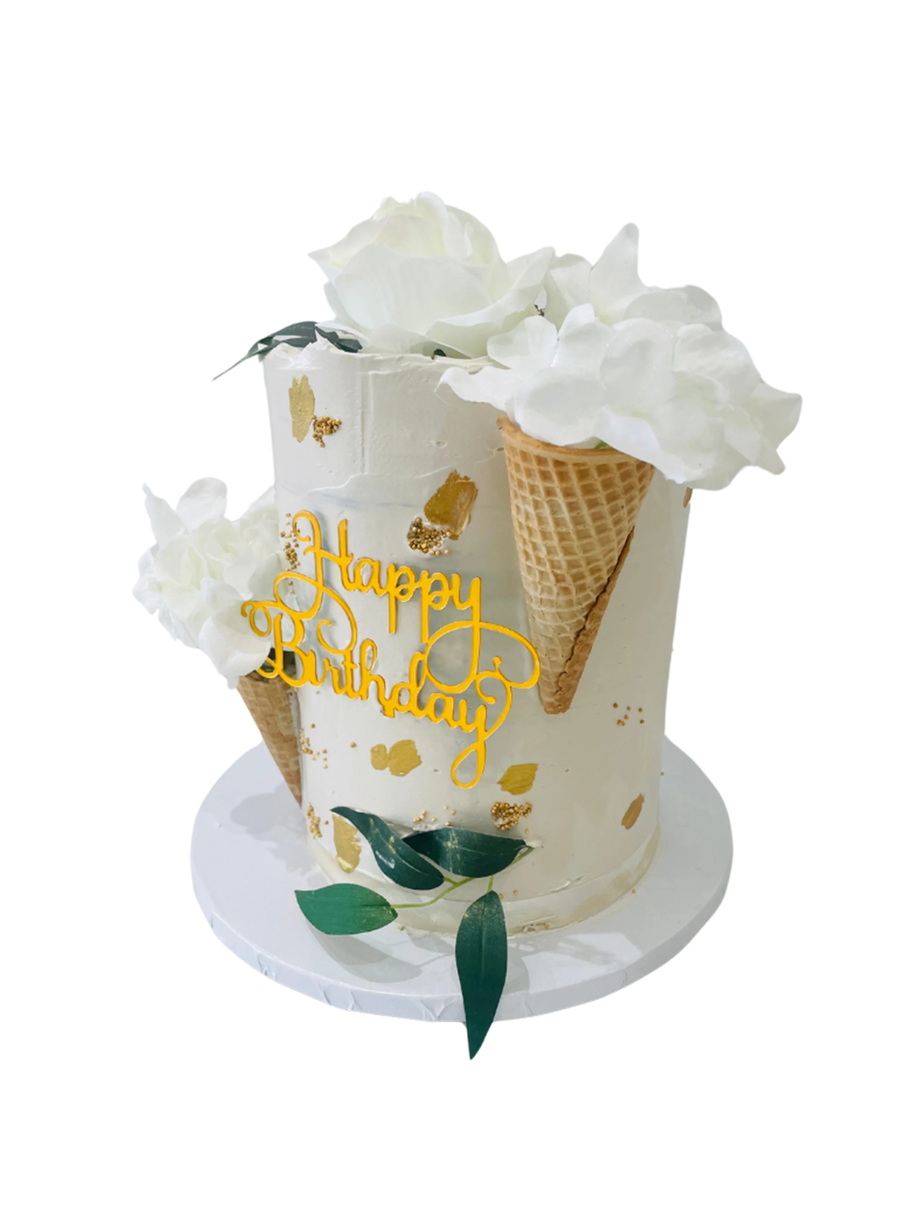 Ivory & Gold Cone Cream Cake