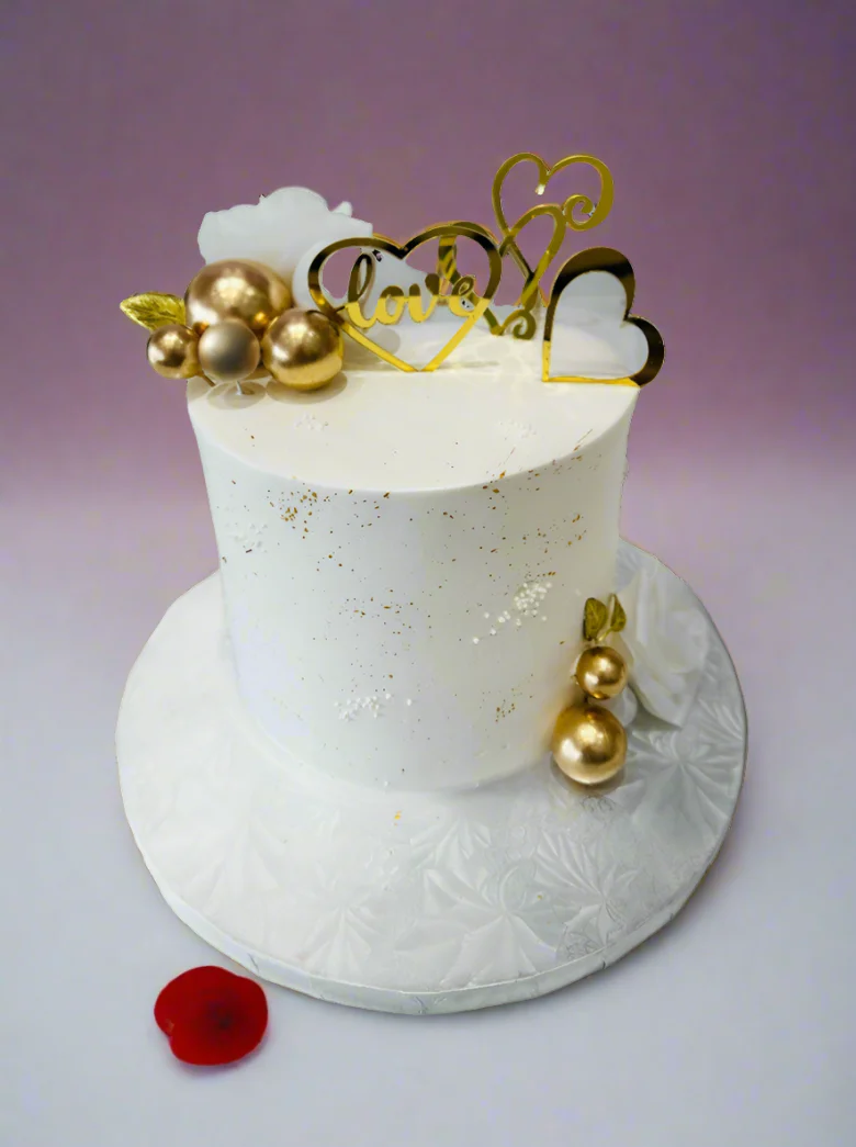 Ivory & Gold Love Cream Cake - Image 5