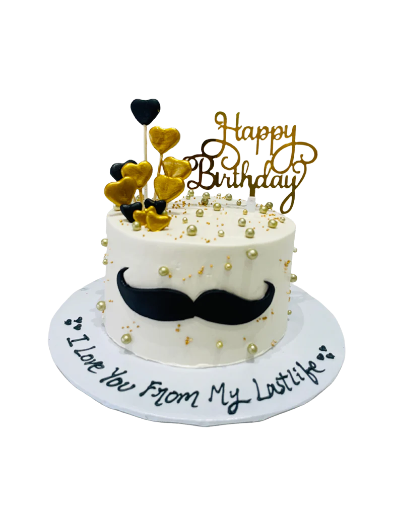 Ivory Gold Moustache Cream Cake