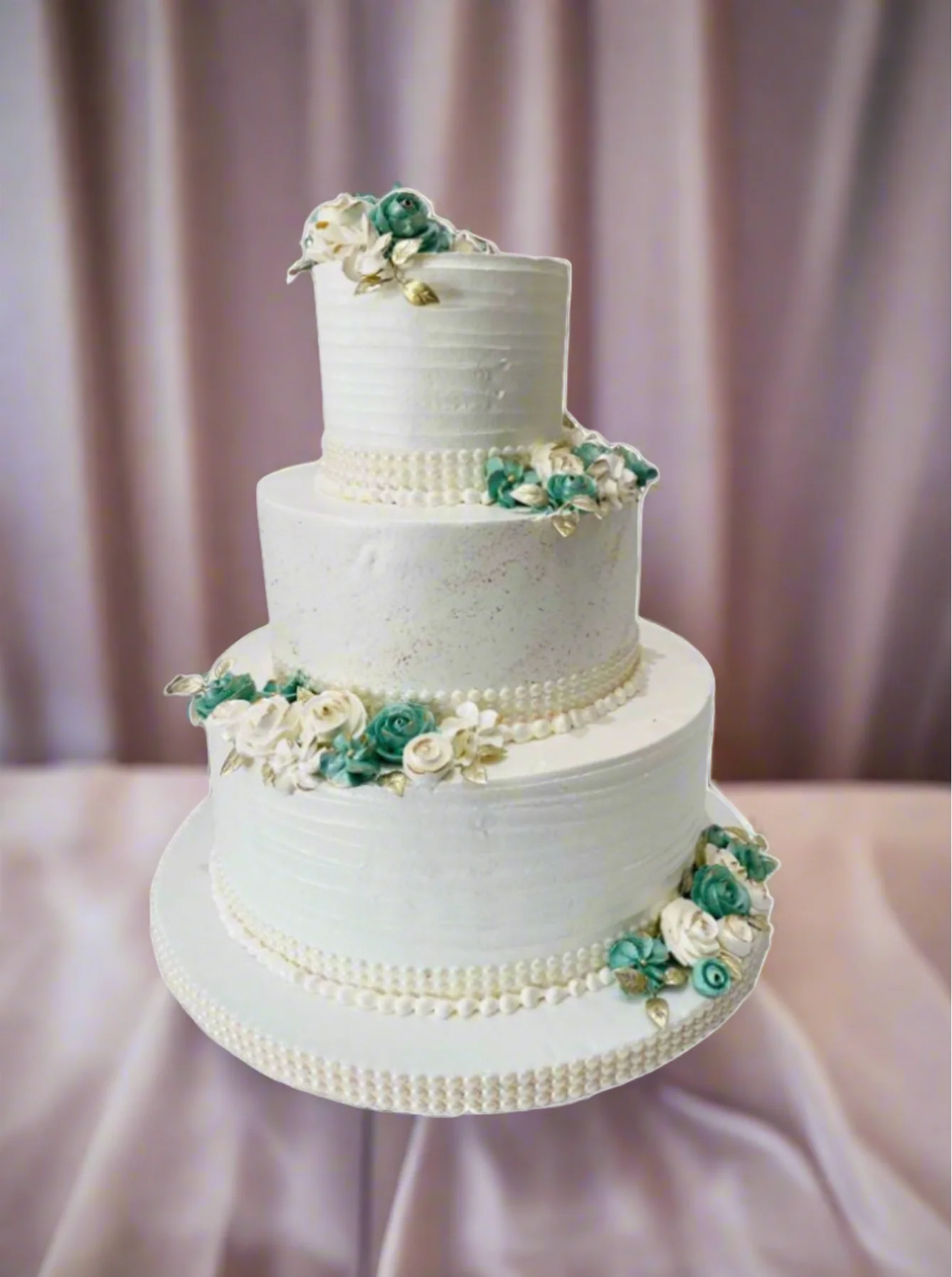 Ivory & Green Wedding Cream Cake - Image 3