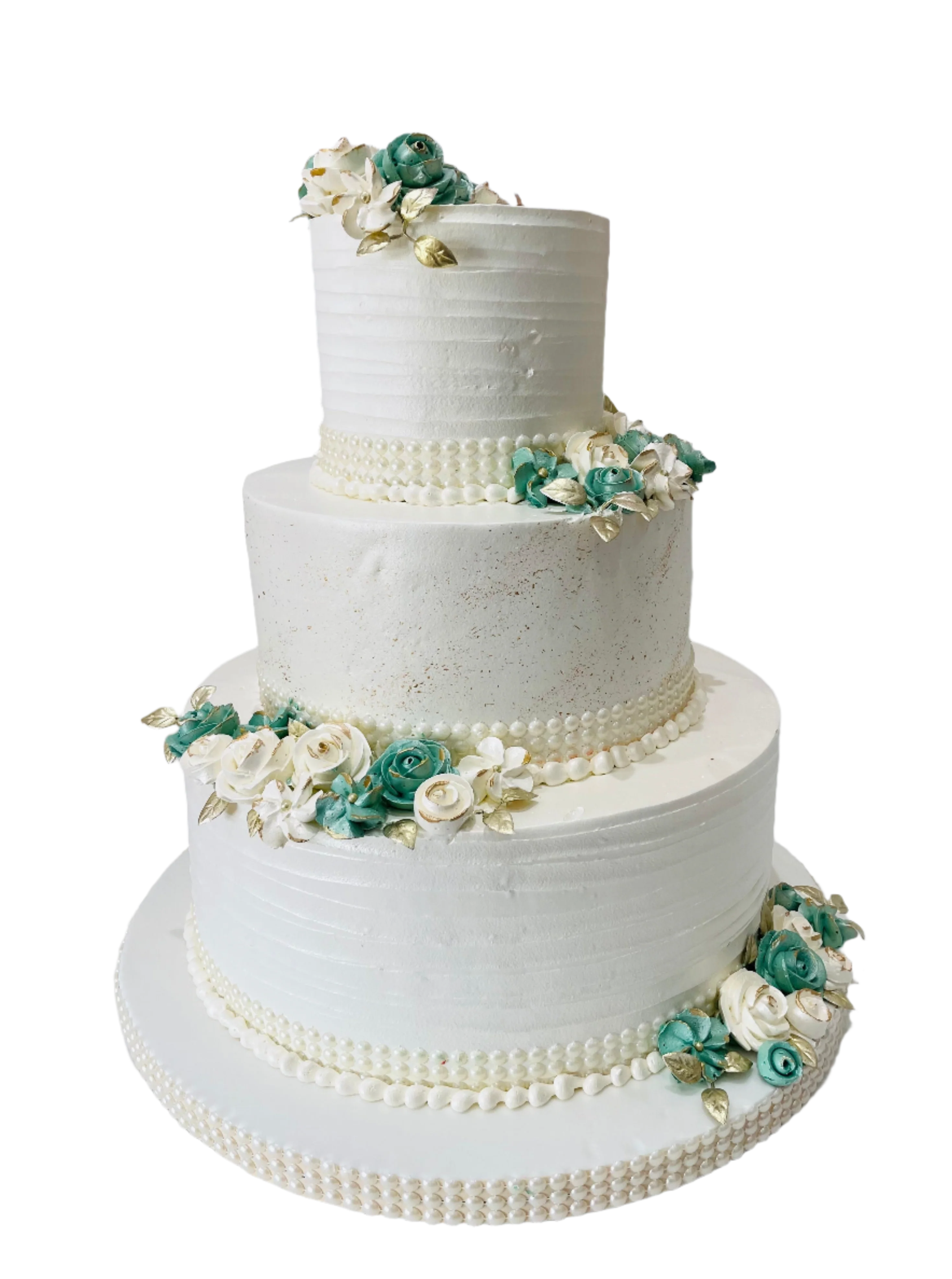 Ivory & Green Wedding Cream Cake - Image 5