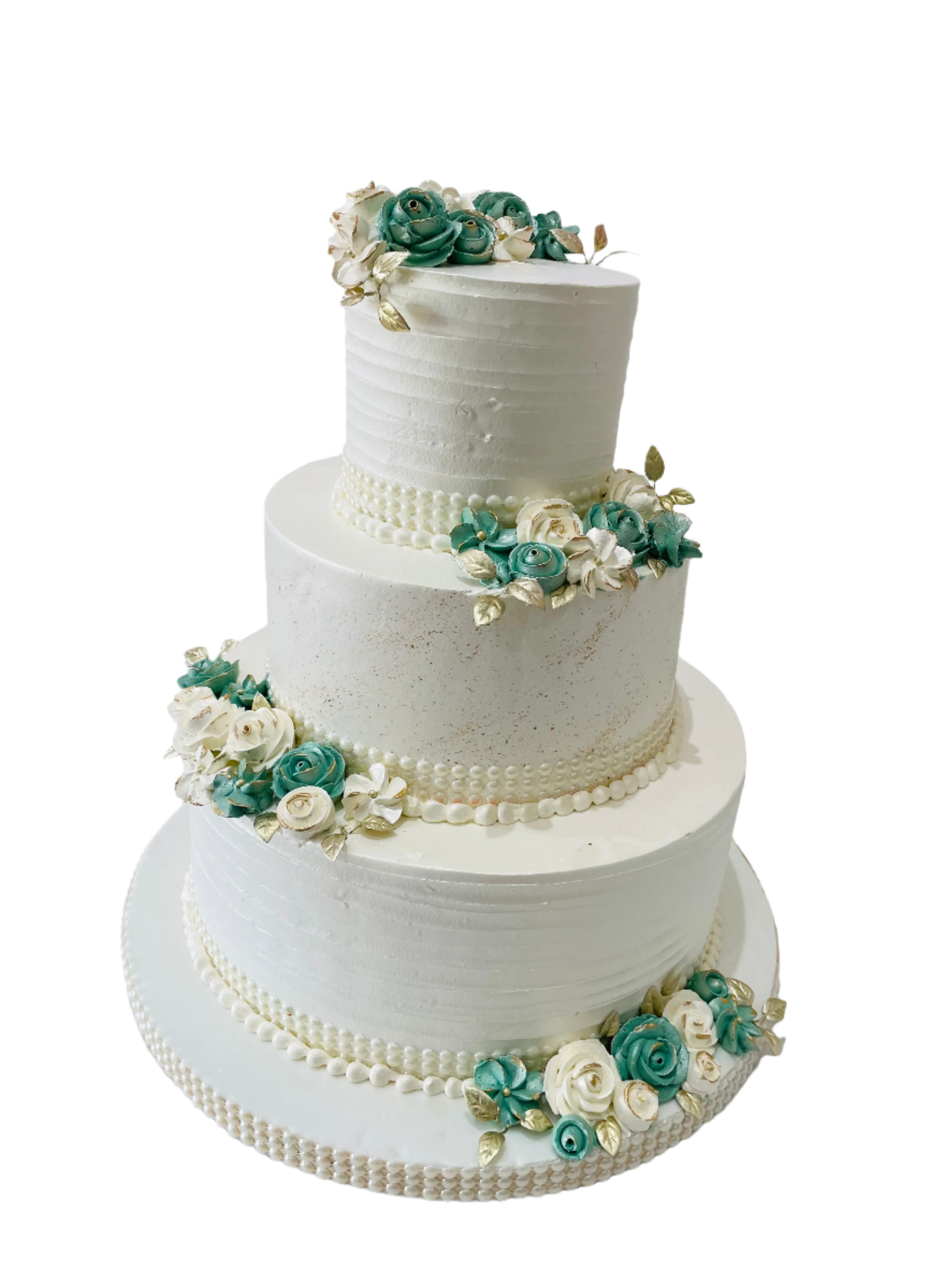 Ivory & Green Wedding Cream Cake - Image 6