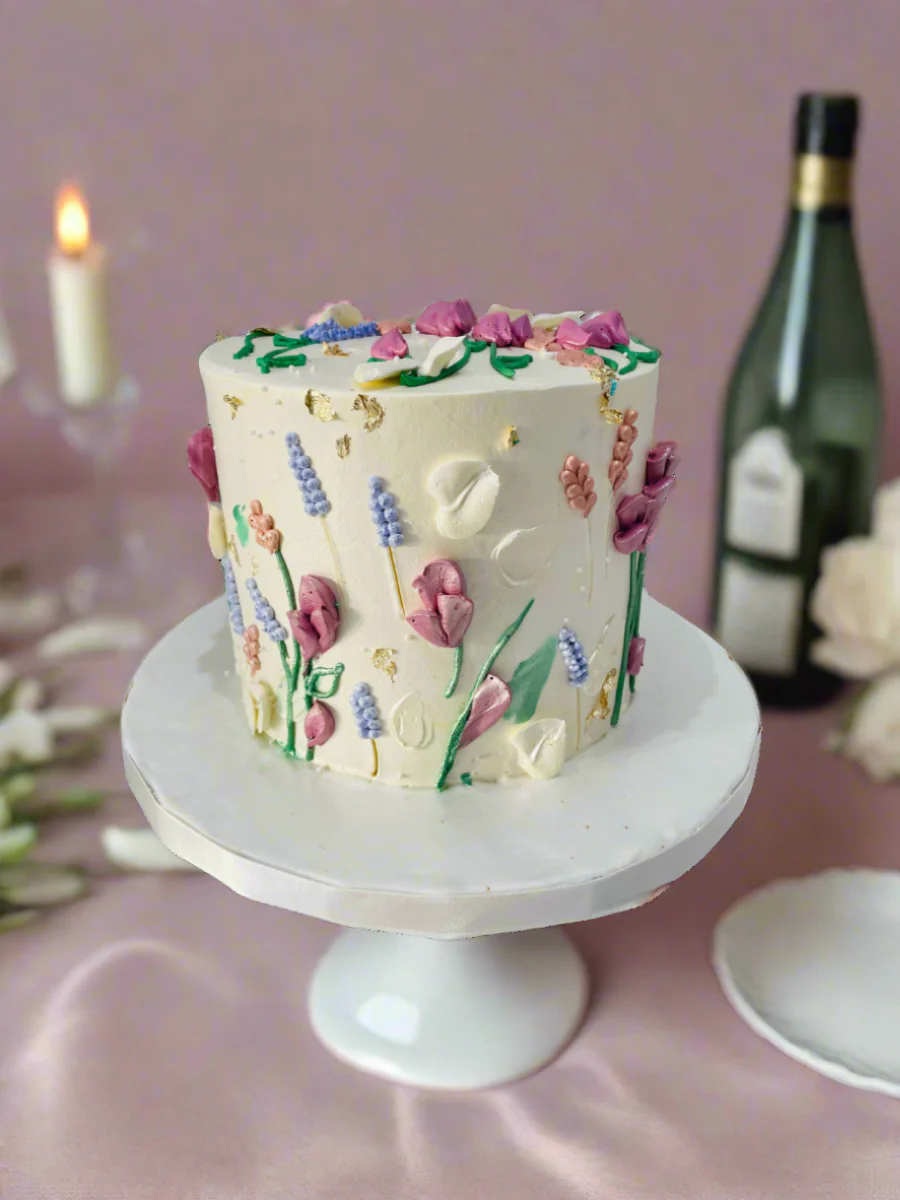 Ivory Lavender Floral Cake - Image 3