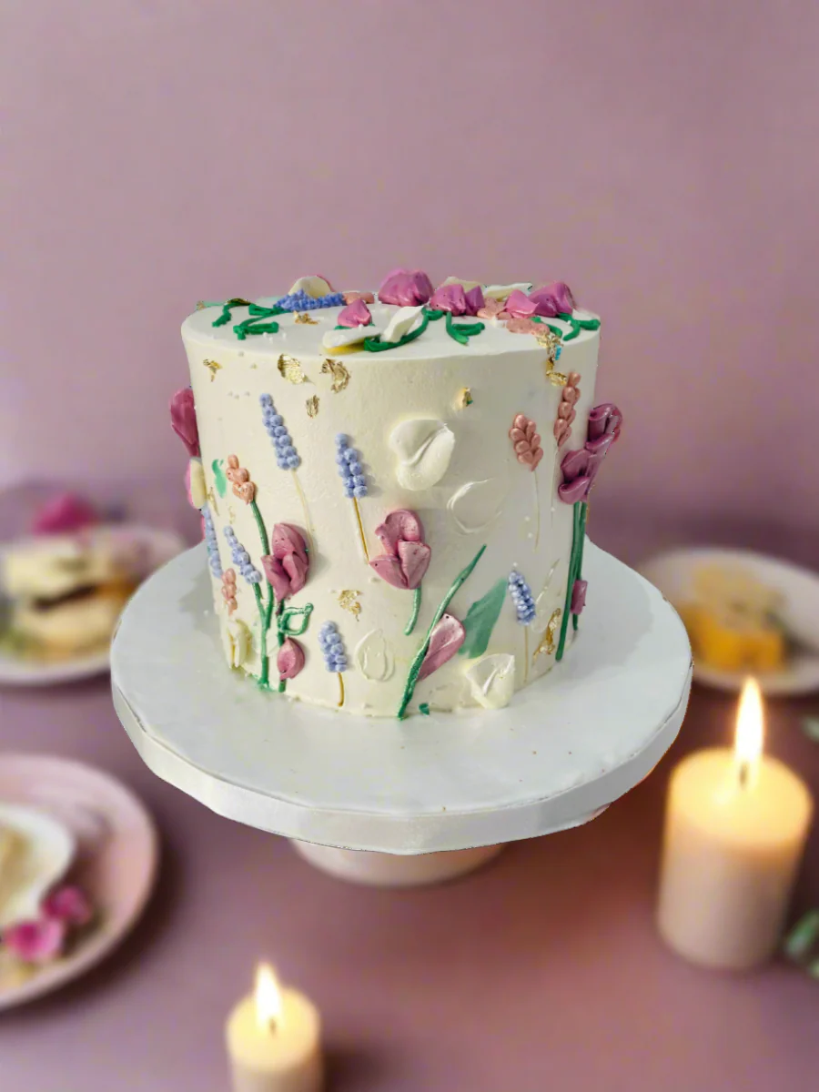 Ivory Lavender Floral Cake - Image 5