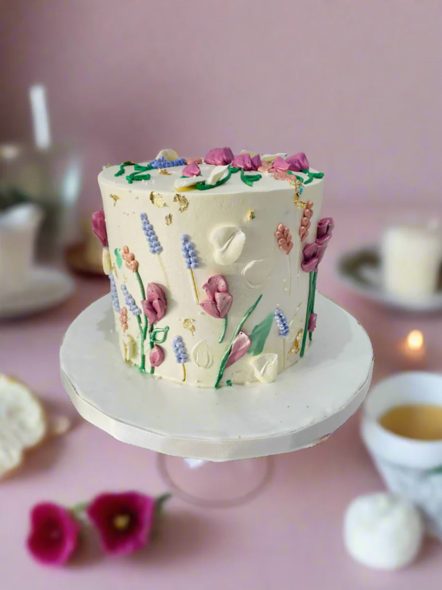 Ivory Lavender Floral Cake - Image 7