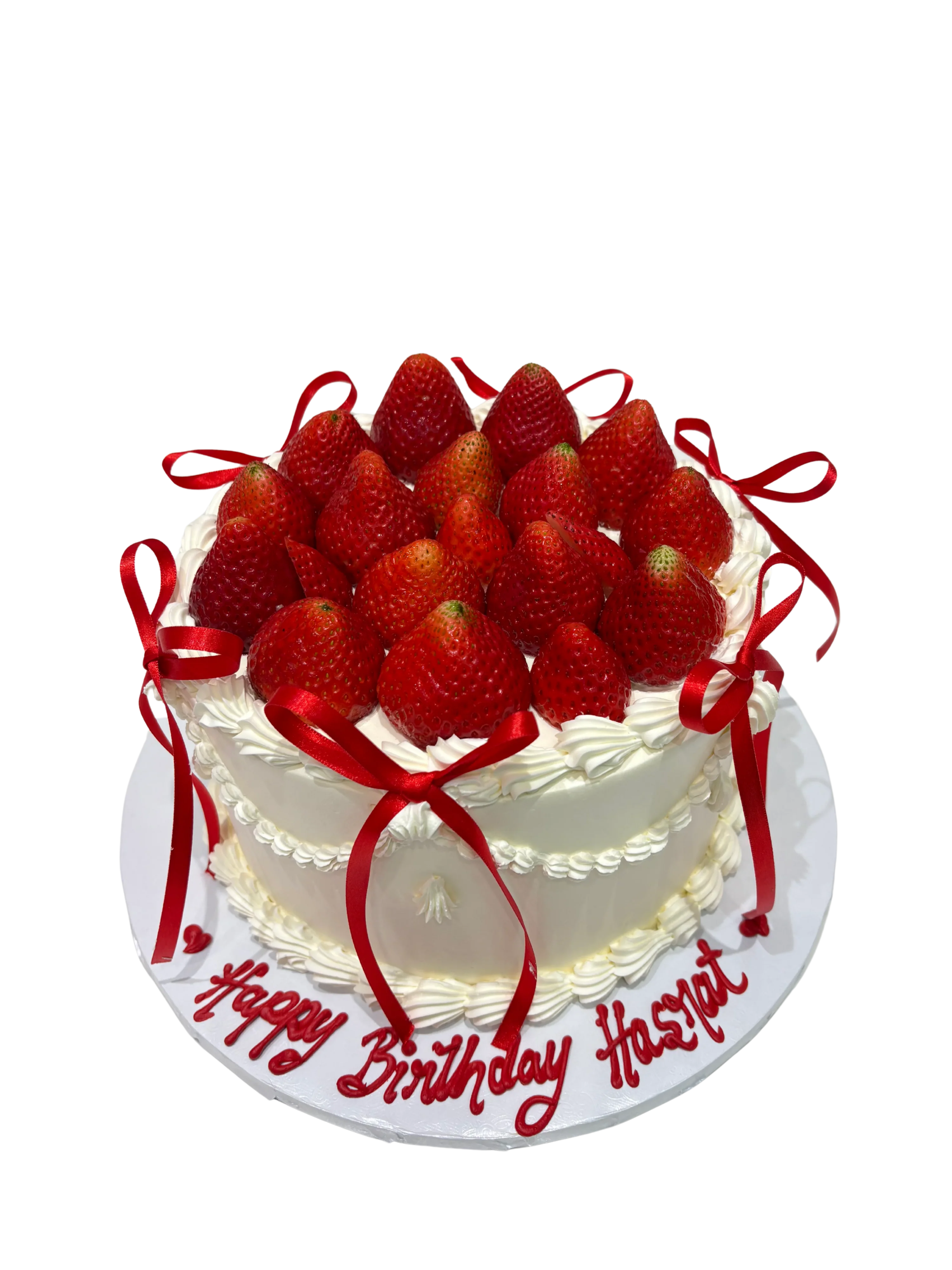 Ivory Red Bow & Strawberry Cream Cake