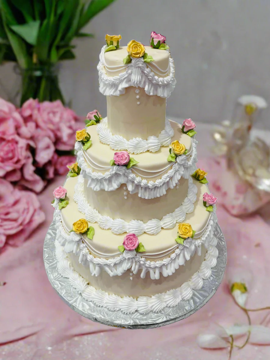 Ivory  Rose Vintage Tiered Cake - Image 2