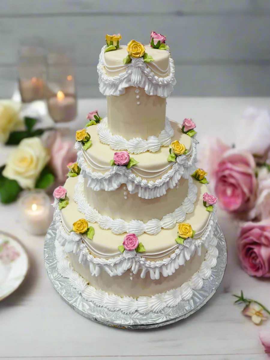 Ivory  Rose Vintage Tiered Cake - Image 3
