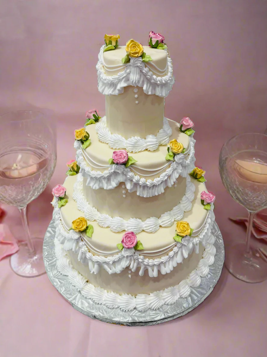 Ivory  Rose Vintage Tiered Cake - Image 4