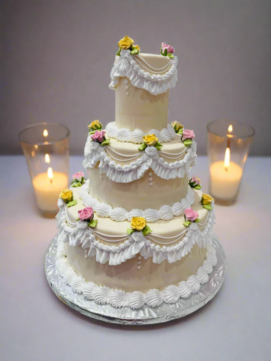 Ivory  Rose Vintage Tiered Cake - Image 6