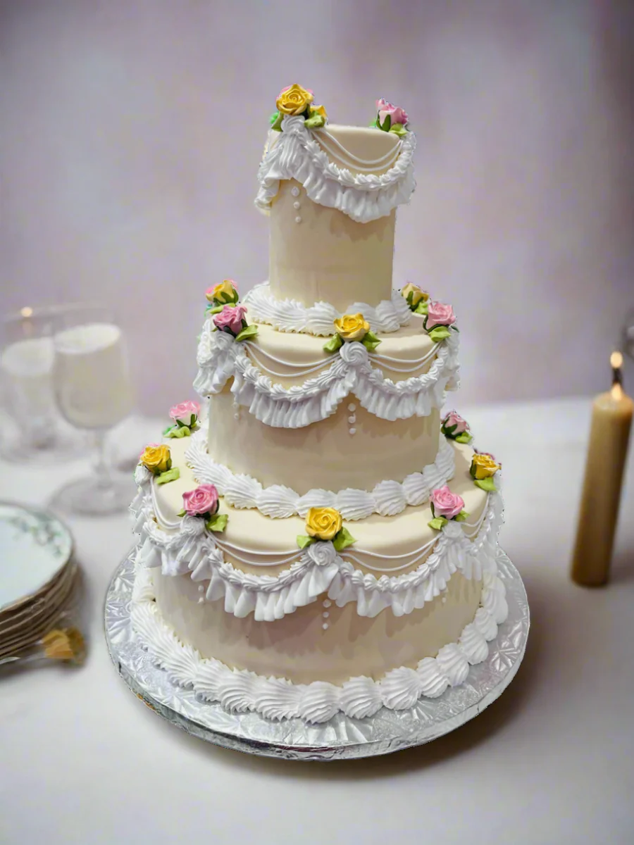 Ivory  Rose Vintage Tiered Cake - Image 7
