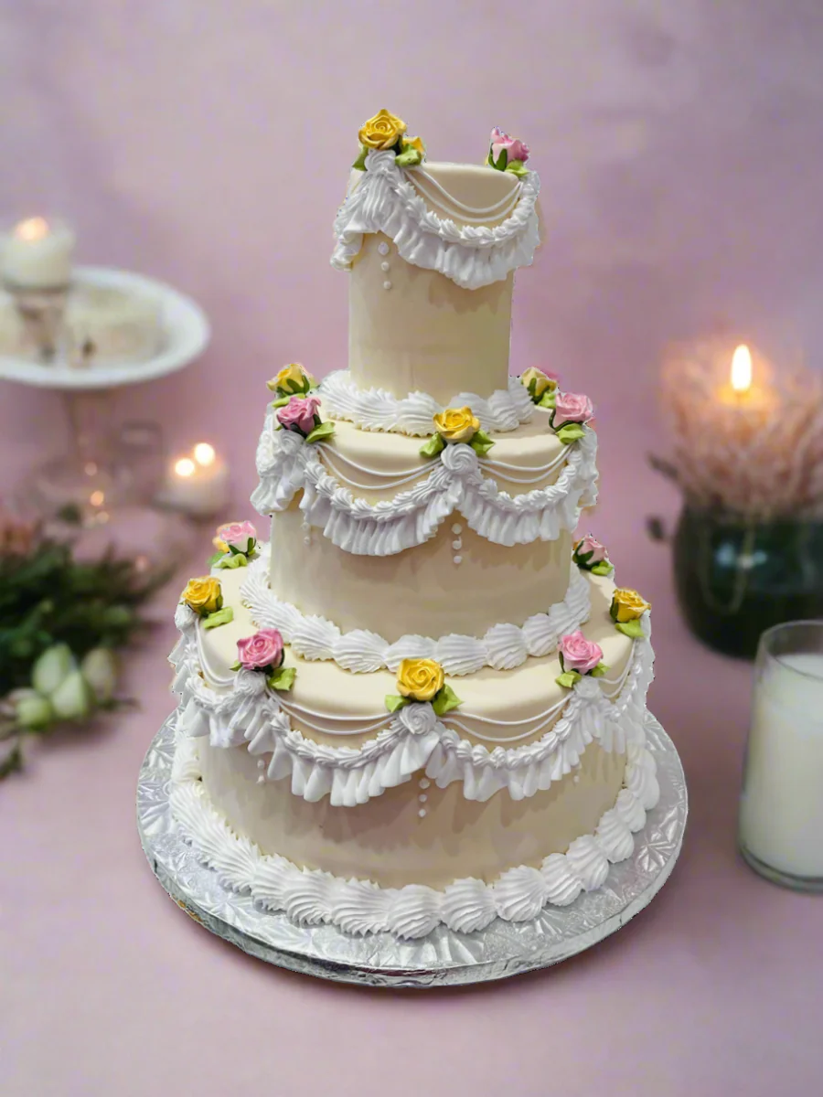 Ivory  Rose Vintage Tiered Cake - Image 8