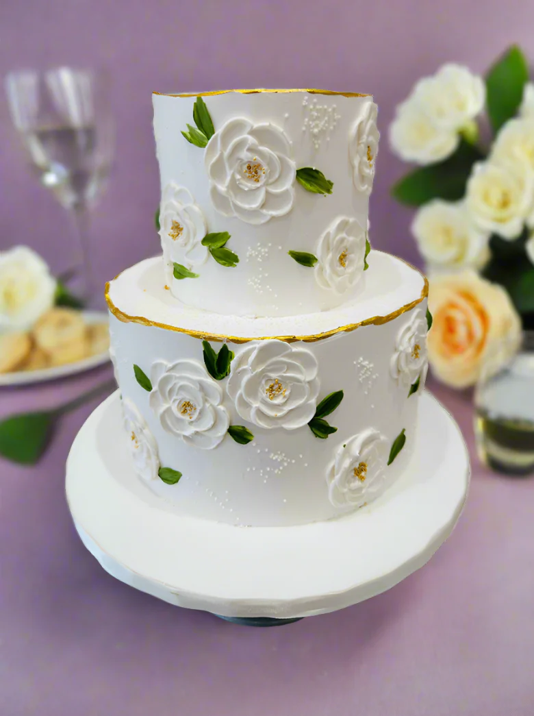 Ivory Roses Cream Tiered Cake - Image 2