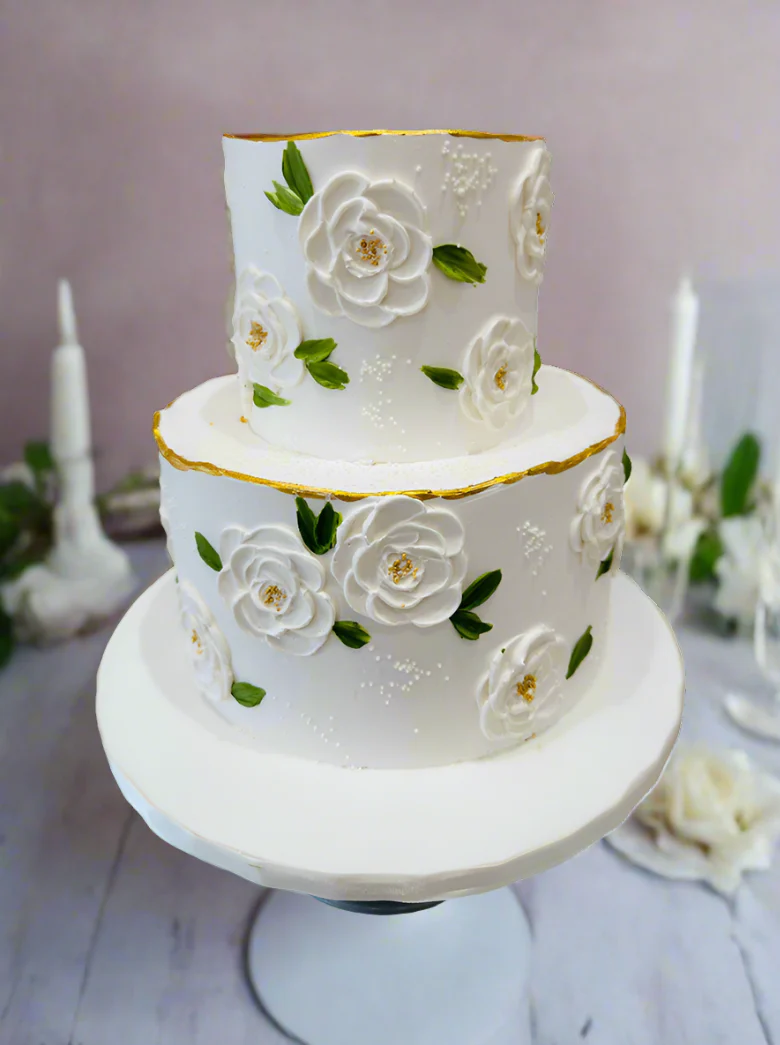 Ivory Roses Cream Tiered Cake - Image 3