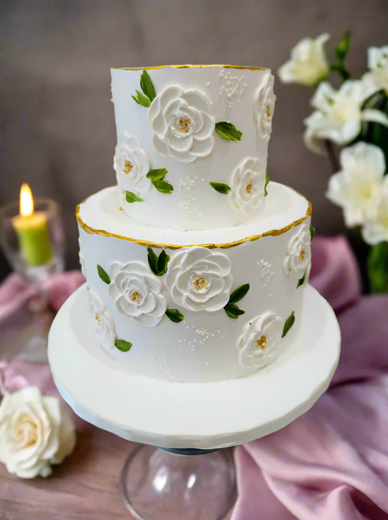 Ivory Roses Cream Tiered Cake - Image 4